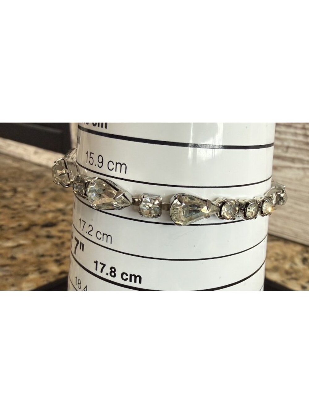 Vintage WEISS Rhinestone Bracelet Clear Navette & Round Crystal 6.75” Signed
